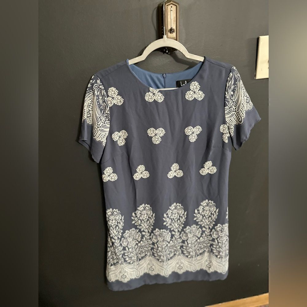 Lulu’s Riverside Slate Blue Floral Print Shift Dress Medium 469752 - Picture 7 of 16